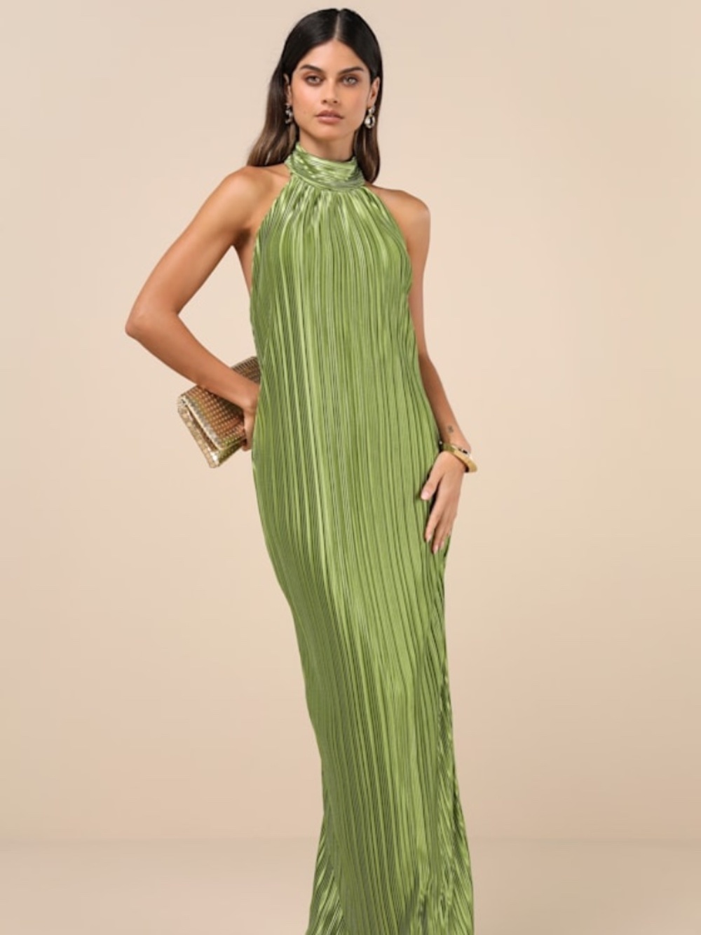 Lulus Gwenny Lime Green Satin Plisse Maxi Dress - Size XS